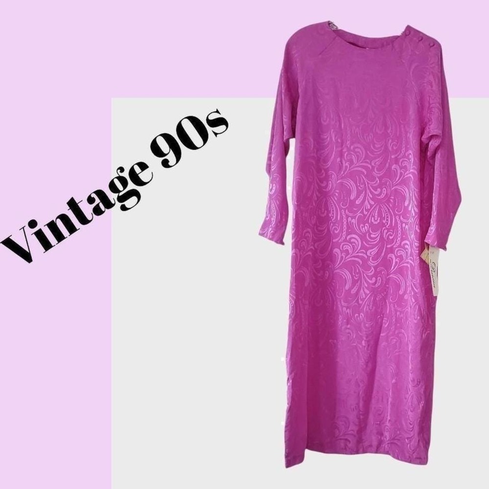 Vintage 90s Darian‎ Magenta Pink Jacquard Midi Dress Made in Yugoslavia 12